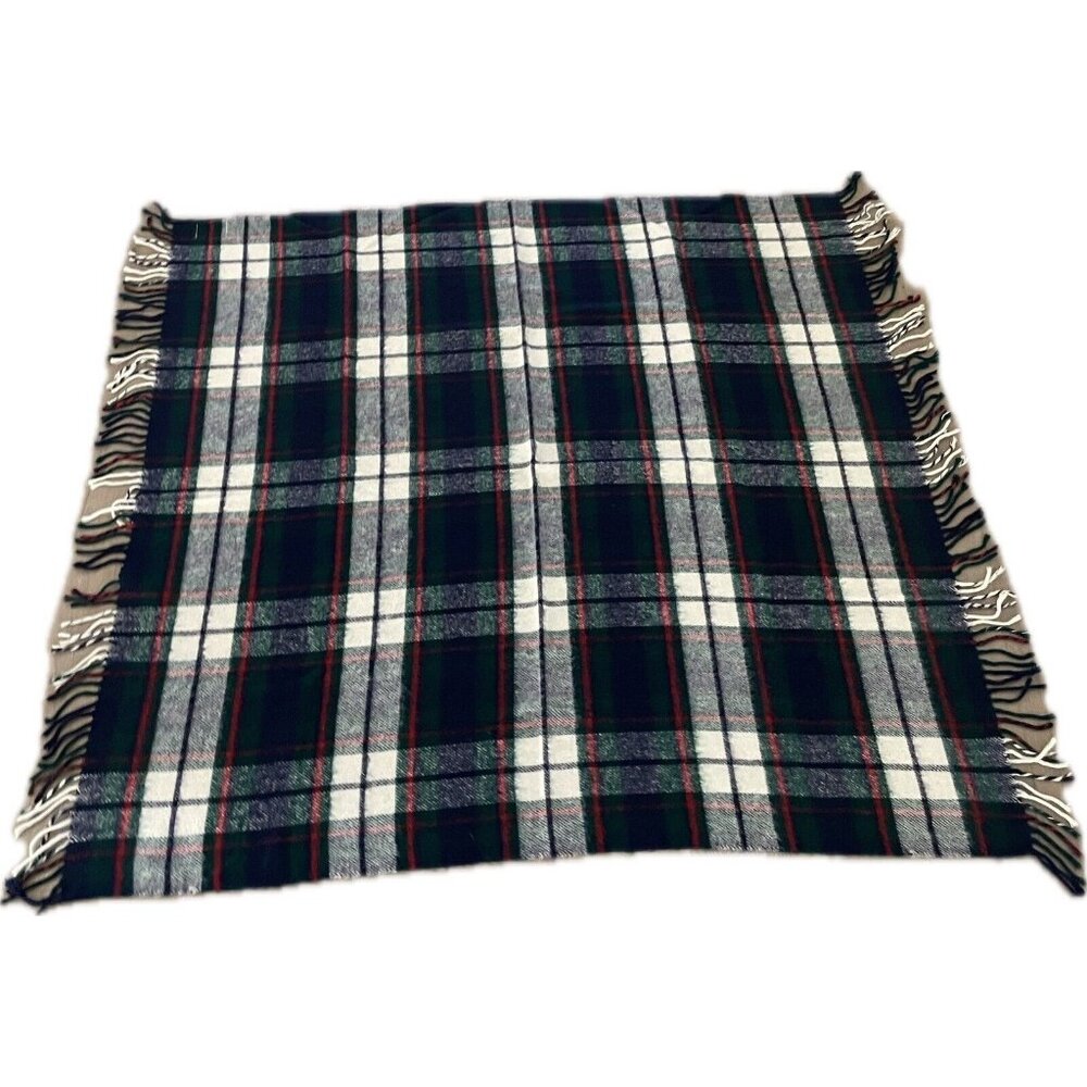Wool Blanket Vintage Troy Mills US Made Leisure blanket 51”x53” Green Blue